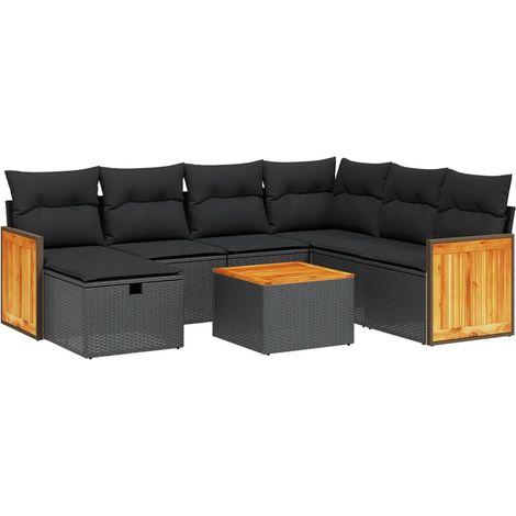 Set Divani da Giardino con Cuscini 8 pz Nero in Polyrattan vidaXL (1/4)