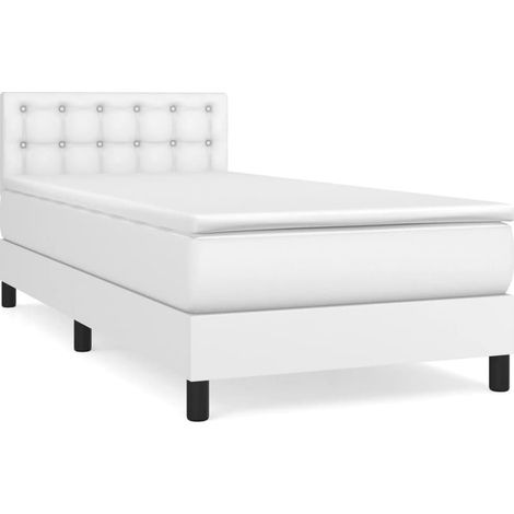 Lit simple pour adulte Moderne - Lit à sommier tapissier avec matelas Blanc 80x200 cm Similicuir BV218061 - BonneVie (1/5)
