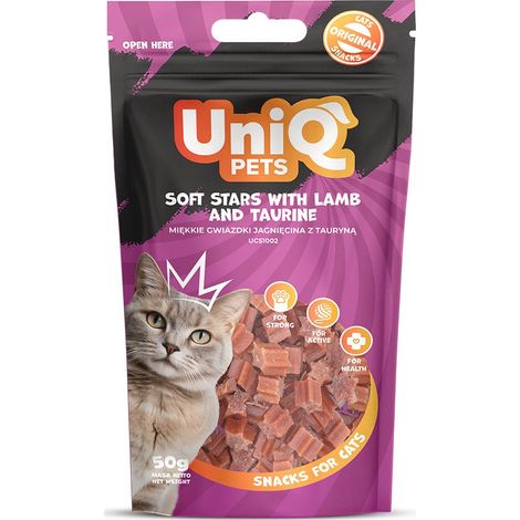 Uniq Pets Snack morbidi per gatti Confezione da 50 g - Stelle morbide di agnello con taurina 50 g