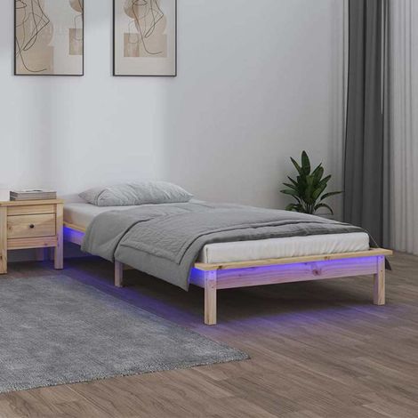 Cadre de lit LED RGB 75 x 190 cm en pin massif avec sommier à lattes - PANGIVO (1/5)