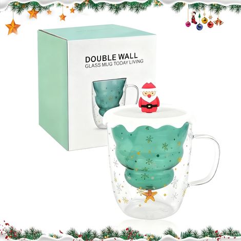 Christmas Cup Double-Walled Glasses, 270 ml Latte Macchiato Glasses, Double-Walled Christmas Glasses, Cup Christmas, Coffee Christmas Mug for Milk, Ice Cream, Christmas Gifts for Women and Children (1/5)