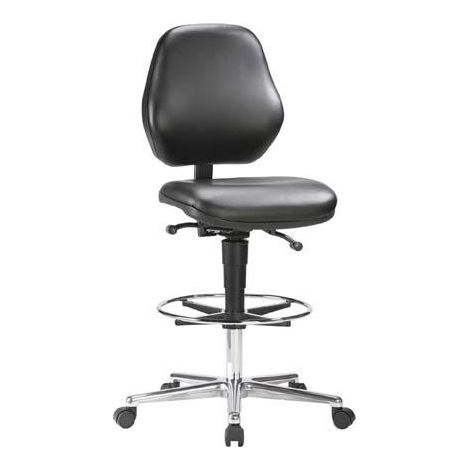 bimos Arbeitsstuhl Kunstleder schwarz Sitzhöhe 620-870 mm mit Rollen / Fußring (1/5)