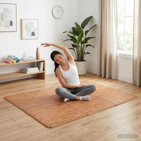 Tapis de sol puzzle 12 pièces grain de bois en mousse EVA, 4,32 m² - PANGIVO (1/5)