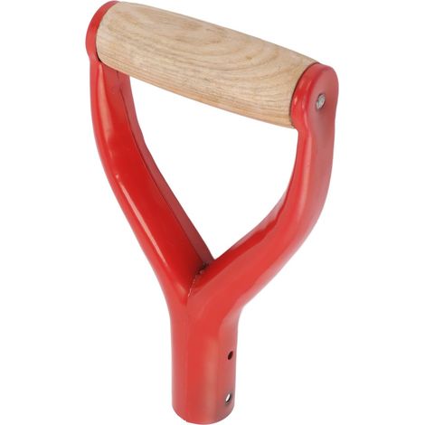 Poignée de Pelle, poignée de Pelle en métal, poignée Courte avec poignée en Bois pour Jardin en Forme de Y, diamètre intérieur de 12,22 Pouces (Rouge) (1/5)