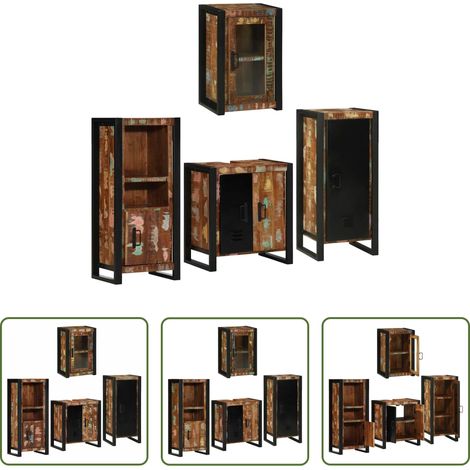 Badezimmerregal - Badezimmermöbel-Set mit Regal 4 pcs Mehrfarbig Massives Altholz (1/5)