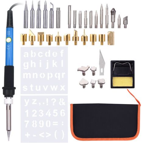 Kit de pyrogravure 39 pièces avec stylo à température réglable de 200 à 450 °C pour débutants et adultes. Idéal pour la gravure, le gaufrage et la soudure sur bois. (1/2)