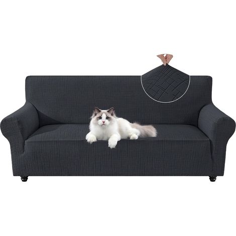 1 Housse De Canapé Extensible 2 Places, Antidérapante, Protection Griffures, Gris Foncé (1/5)