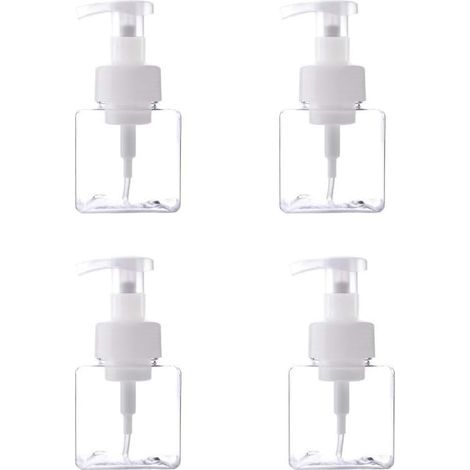 4pcs 250 ml Boîteille de Distribution en Plastique Transparent, Distributeur de Savon Manuel, Boîteille de Distributeur de Savon, Adapté au Savon Liquide et au Désinfectant pour Les Mains- (1/5)