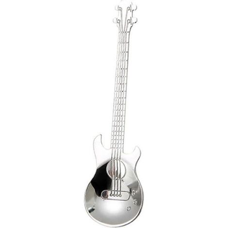Cuillère à café en acier inoxydable - Motif guitare - Cuillère à thé/café - Argent (1/5)