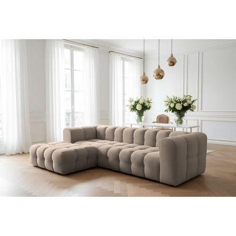 Ecksofa Designersofa SOLVIE in Stoff Tiffani Taupe Ottomane Links