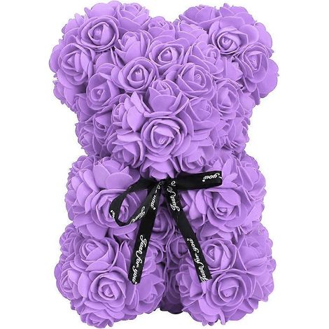 Niedlicher künstlicher rosa Blumen-Teddybär mit dekorativer Schleife – die perfekte Geschenkidee zum Valentinstag. Realistische Nachbildung, romantische Geschenkidee. (1/5)