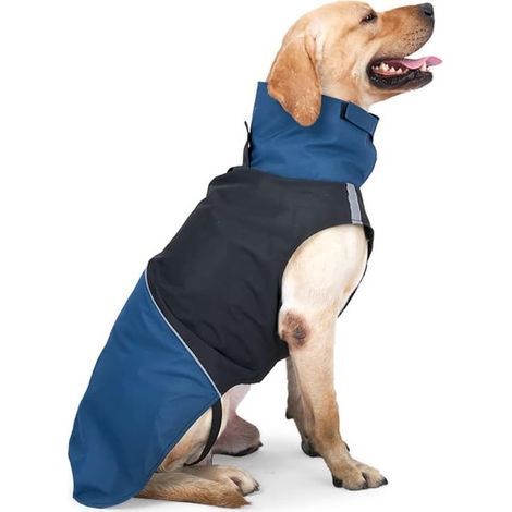 Dog raincoat - Dog jacket - Waterproof winter dog clothing - Windproof dog coat - Winter dog coat - Reflective strips - Suitable for small dogs - Medium dogs - Blue and black color scheme - Size M (1/5)