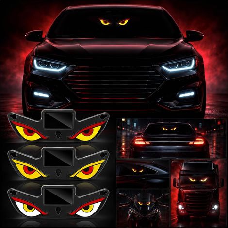 Set di 3 occhi di diavolo a LED solari per finestrini auto, luci decorative a LED solari per auto, LED dinamici, decorazione ambientale, adatti per SUV e auto (1/5)