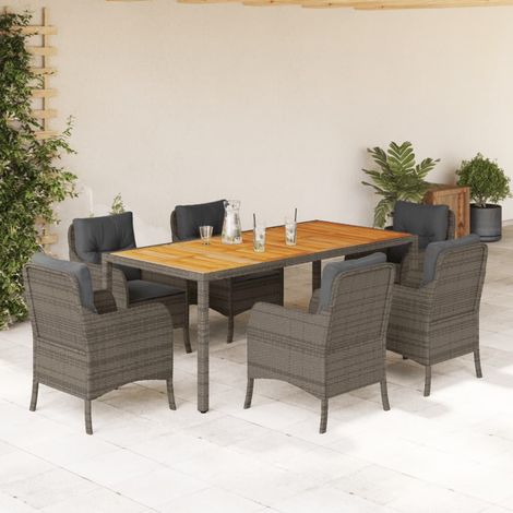 Set comedor jardín 7 pzas y cojines ratán sintético gris vidaXL (1/5)
