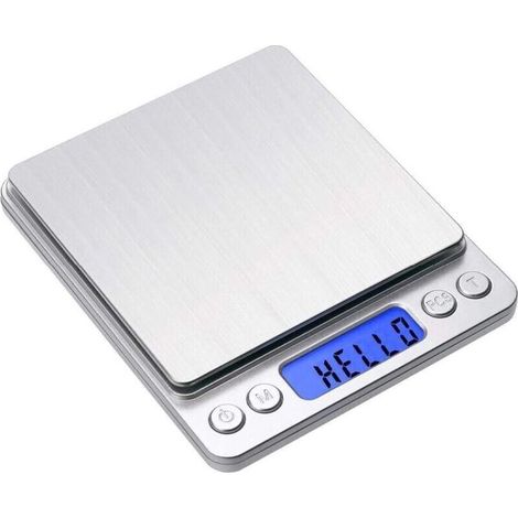 Balance de cuisine numérique en grammes 500g 0.01g, balance de poche multifonctionnelle en acier inoxydable avec écran LCD rétroéclairé, argent (1/4)