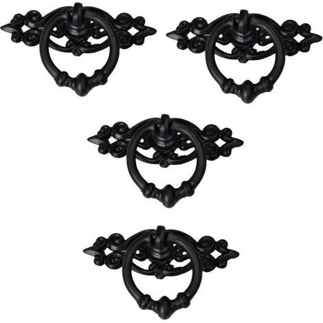 Bouton de porte d'armoire- Vintage Noir - Lot de 4 - Anneau de traction - Alliage de Zinc (1/3)