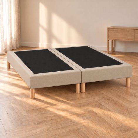 Lot de 2 sommiers tapissiers déco 90x200 cm Beige - 180x200 - Hauteur 35 cm - pieds inclus (1/5)
