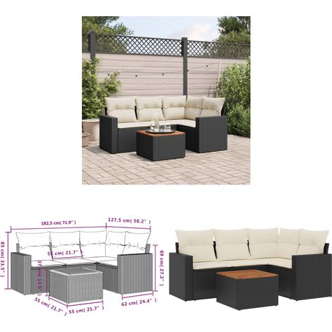 5-tlg. Garten-Sofagarnitur mit Kissen Schwarz Poly Rattan - Gartensorte - Outdoor Möbel - Gartenset - Lounge Set - Rattan Gartenmöbel - Home & Living (1/3)