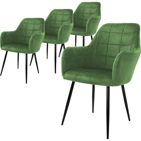 ECD Germany 4er Set Esszimmerstühle mit Rücken- und Armlehnen, Hellgrün, Küchenstühle mit Samtbezug, Polsterstühle mit Metallbeinen, Ergonomische Stühle für Esstisch, Wohnzimmerstühle Esszimmerstuhl