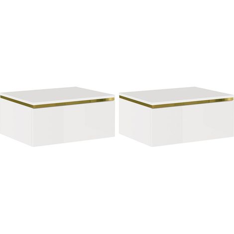 Lot de 2 tables de chevet suspendues avec 1 tiroir - Blanc brillant et doré - VUKIA de Pascal Morabito