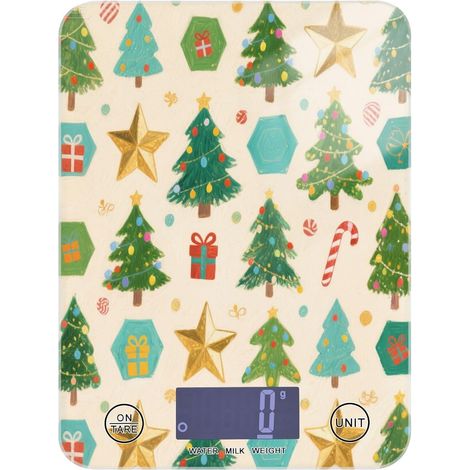 Balance de cuisine avec écran LCD- 5 kg/5 g- Arbre de Noël vert (1/5)