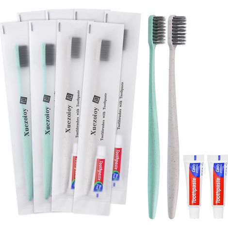 Brosse à Dents de Voyage,100 Set Brosse à Dents Jetable Avec Dentifrice Forfait Individuel Kit Voyage Brosse a Dent pour Hôtel, Sans-abri,Maison de Retraite,Charité(Abricot+Vert) (1/5)