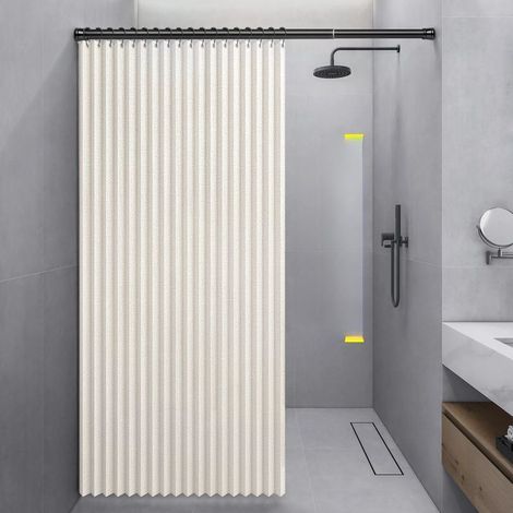 (100 x 200 cm, Beige)Rideau de porte accordéon occultant, rideau de douche pliable et imperméable, sans perforation (1/5)