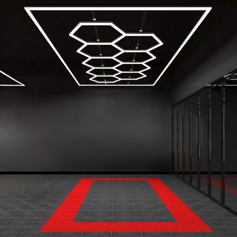 Luci LED nido d'ape a soffitto per officina SOGI LAM-ES11 - 9 esagoni - 6500 K - 426 W - 4866x2451 mm (1/4)