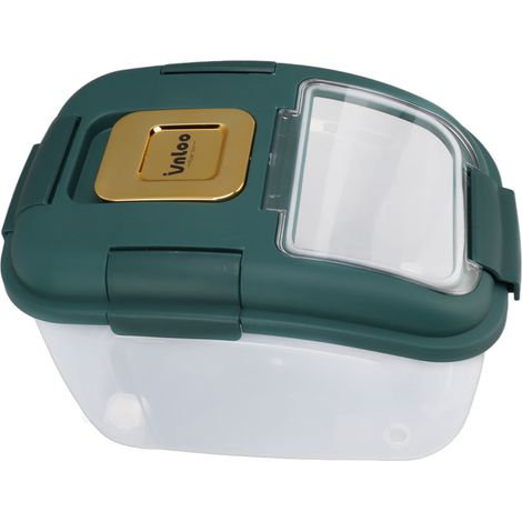 Boîte de conservation du riz avec couvercle transparent, anti-insectes, grande capacité, récipient de conservation alimentaire parfaitement hermétique pour la maison, verte, 5 kg (1/5)