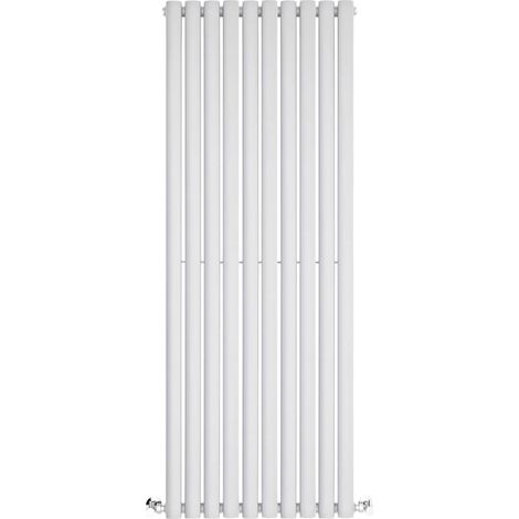 BestBathrooms - Modern White Vertical Column Double Oval Panel Radiator - 1400mm x 590mm (1/5)