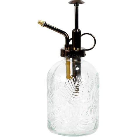 Flacon pulvérisateur en verre pour plantes de 335 g, arrosoir à une main avec pompe supérieure en plastique laiton antique à une main, 19 cm de haut, petit flacon pulvérisateur pour plantes (1/4)