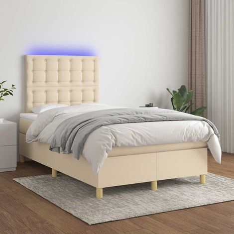 Cama box spring con colchón y LED tela crema 120x200 cm (1/5)