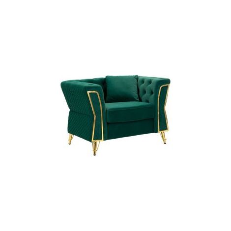 Fauteuil Emy vert velours matelassé élégant (1/5)