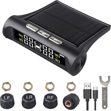 Solar-powered tire pressure monitoring system, universal wireless car alarm, waterproof external sensors, 6 alarm modes (1/5)