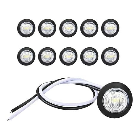 10 Lampes LED de Marquage Rondes 12V pour Dégagement Avant Arrière, Feux de Gabarit pour Remorque, Feu de Position Latéral - Indicateurs Latéraux Blancs, Étanches IP68, Luminosité Élevée (1/5)