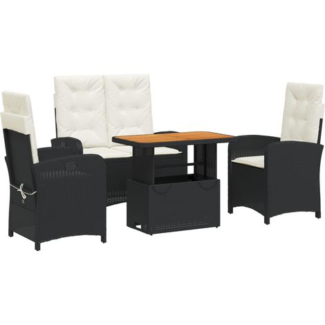 Ensemble à manger de jardin 4 pcs Mobilier de jardin avec coussins noir (1/5)