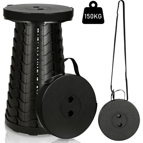 Tabouret pliant portable, hauteur réglable, mini tabouret de cuisine, capacité de charge maximale 150 kg, noir. (1/5)