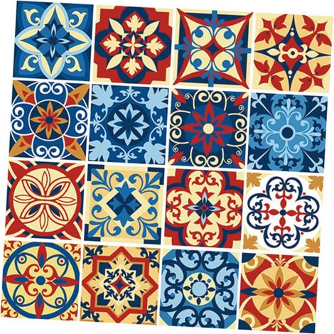 Lot De 16 Autocollants En Pvc Pour Carrelage Mosaïque Motif Céramique Amovibles Pour Cuisine Salle De Bain Décoration Dintérieur (1/5)