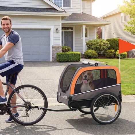 Remorque pour chien pliable pour vélo avec réflecteurs de sécurité, pour chiens de petite et moyenne taille jusqu'à 20 kg, orange.