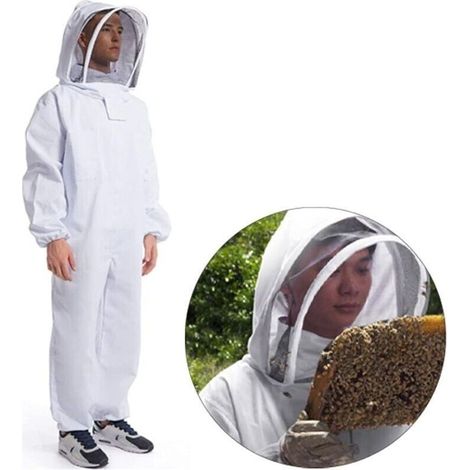 Combinaison d'apiculteur professionnelle pour hommes et femmes. taille élastique. en coton doux. avec gants et capuche ventilée (XL)
