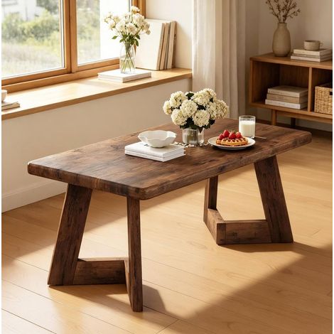 Rechteckiger Couchtisch 120 x 60 x 51 cm aus Holzspanplatte mit rustikaler Holzoptik HAVRYA (1/5)