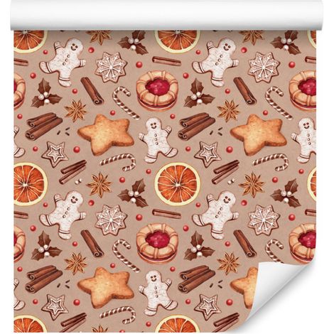 Papel pintado navideño con diseño de pan de jengibre para salón y dormitorio, 50x1000 cm. (1/5)
