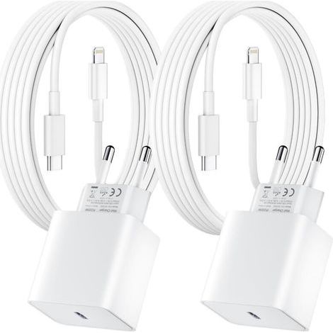 Lot de 2 pour Chargeur Rapide iPhone, 20W PD USB-C Prise Secteur avec 2m Câble USB C vers Lightning pour iPhone 14/14 pro/13/13 Pro/13 Pro Max/13 Min-ARCAN (1/5)