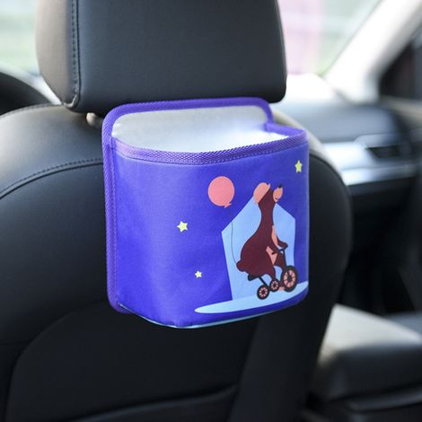 Tragbare, multifunktionale, hängende Auto-Müllbeutel-Aufbewahrungsbox mit lila Bärenmotiv (1/5)