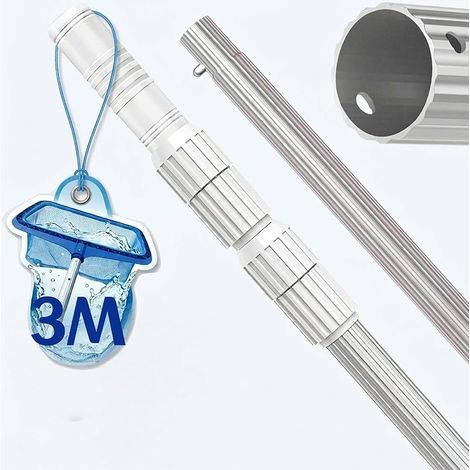 Perche De Piscine Télescopique 1,20-3,05 m – Manche Telescopique Piscine Réglable 3 Parties En Aluminium, Extensible Pour Épuisette Et Brosse, Nettoyage Robuste Pour Piscine Et Bassin