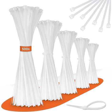 Fascette stringicavo, 500 pezzi, 5 misure, colore bianco