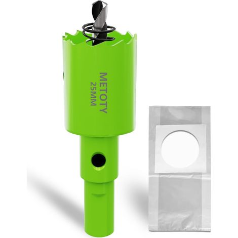 Scie cloche bi-métal 25 mm, scies cloches universelles HSS M42, avec adaptateur à tige triangulaire et foret de centrage, un sac anti-poussière pour aluminium, métaux, plastiques (1/5)