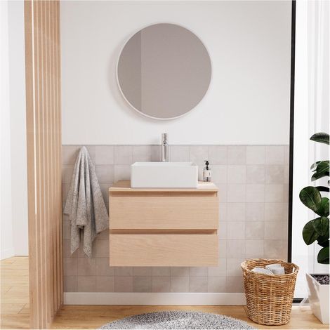 SORRENTO Einzelwaschtisch-Unterschrank 60cm + Waschbecken + Armatur + Spiegel