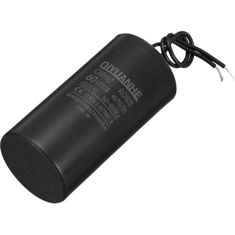 Condensateur 60uF 450V AC 2 Fils 50/60Hz Condensateur de Démarrage du Moteur Cylindrique 50x100mm pour Compresseur d'Air et Pompe à Eau, Noir (1/5)