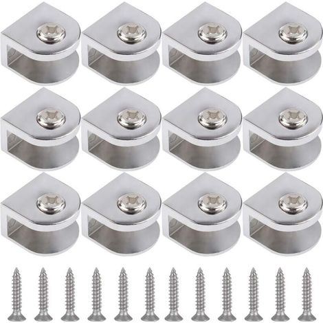 ZOLGINAH 12 pièces de pinces à verre,support de verre réglable,pince de support de verre,support de cloison en verre réglable,peuvent installer de l'argent en verre de 6 à 10 mm d'épaisseur (avec vis)